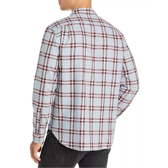 Vince Light Blue Brown Plaid "Liberty" Long Sleeve Cotton Button Down Shirt - Picture 2 of 8